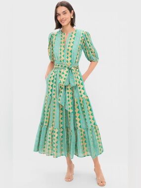 New Tuckernuck Oliphant Ascot Teal Puff Sleeve Maxi Dress size Small